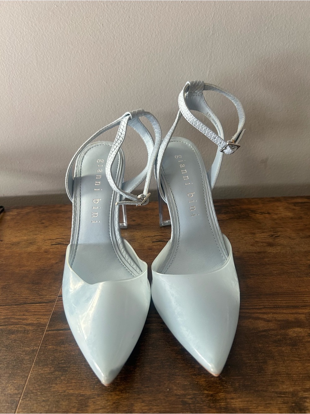 Gianni Bini White Patent Pointed-Toe Ankle-Strap Heels